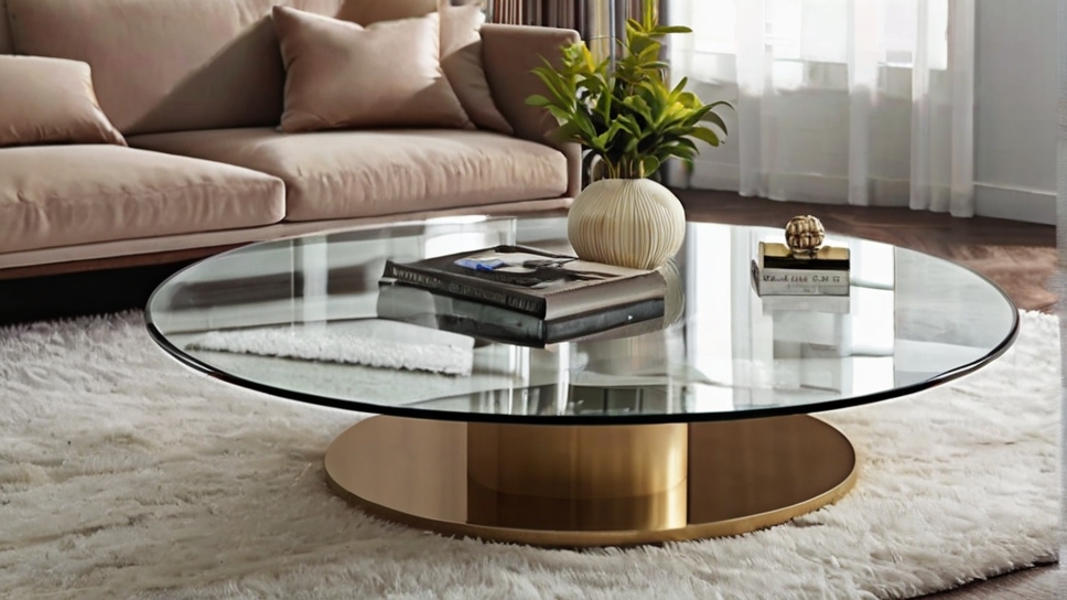 Default round glass coffee table modern minimalist wide angle 3
