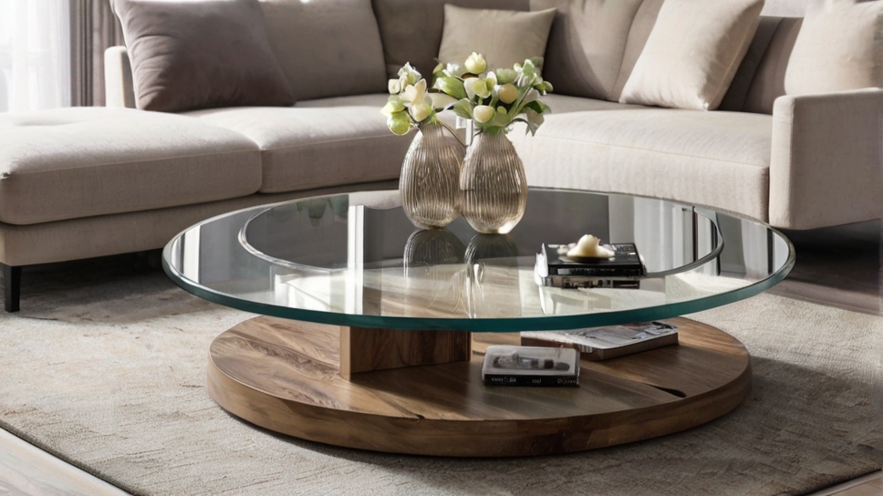 Default round glass coffee table rustic minimalist wide angle 0