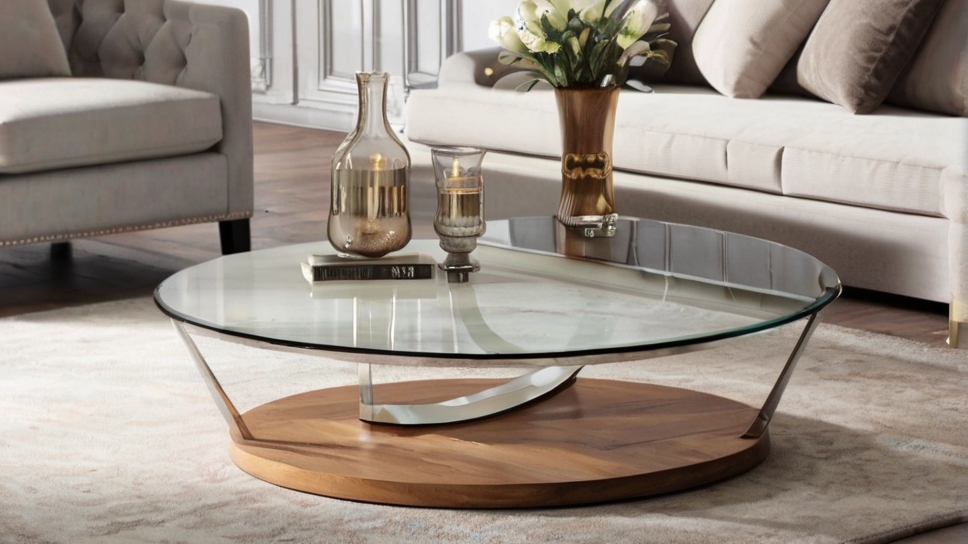 Default round glass coffee table rustic minimalist wide angle 1