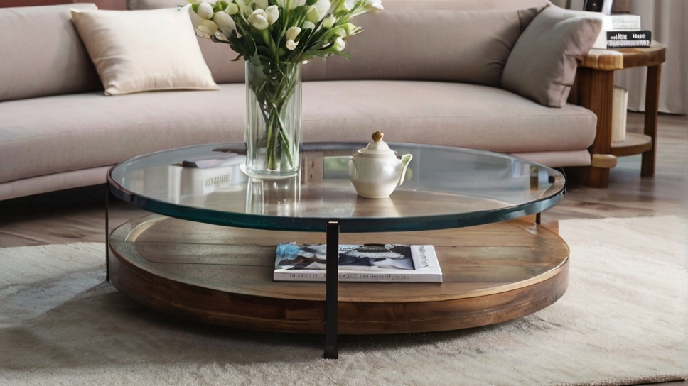 Default round glass coffee table rustic minimalist wide angle 3