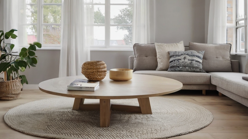 Default round scandinavian coffee table in wide angle living 1