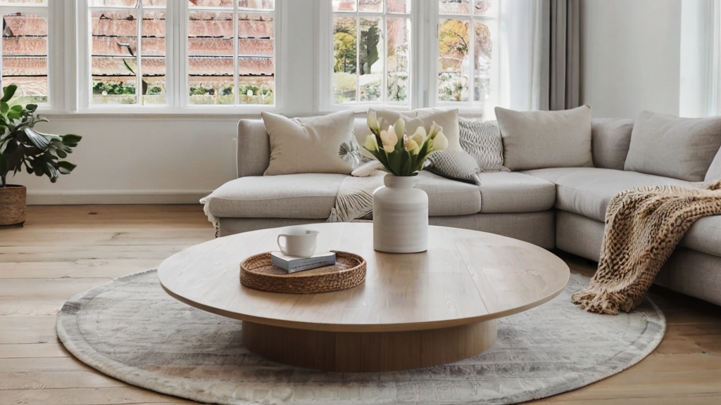 Default round scandinavian coffee table in wide angle living 3