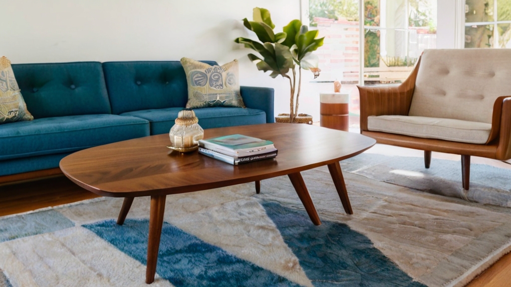 Default walnut Mid Century Coffee Table Wide Angle living room 3