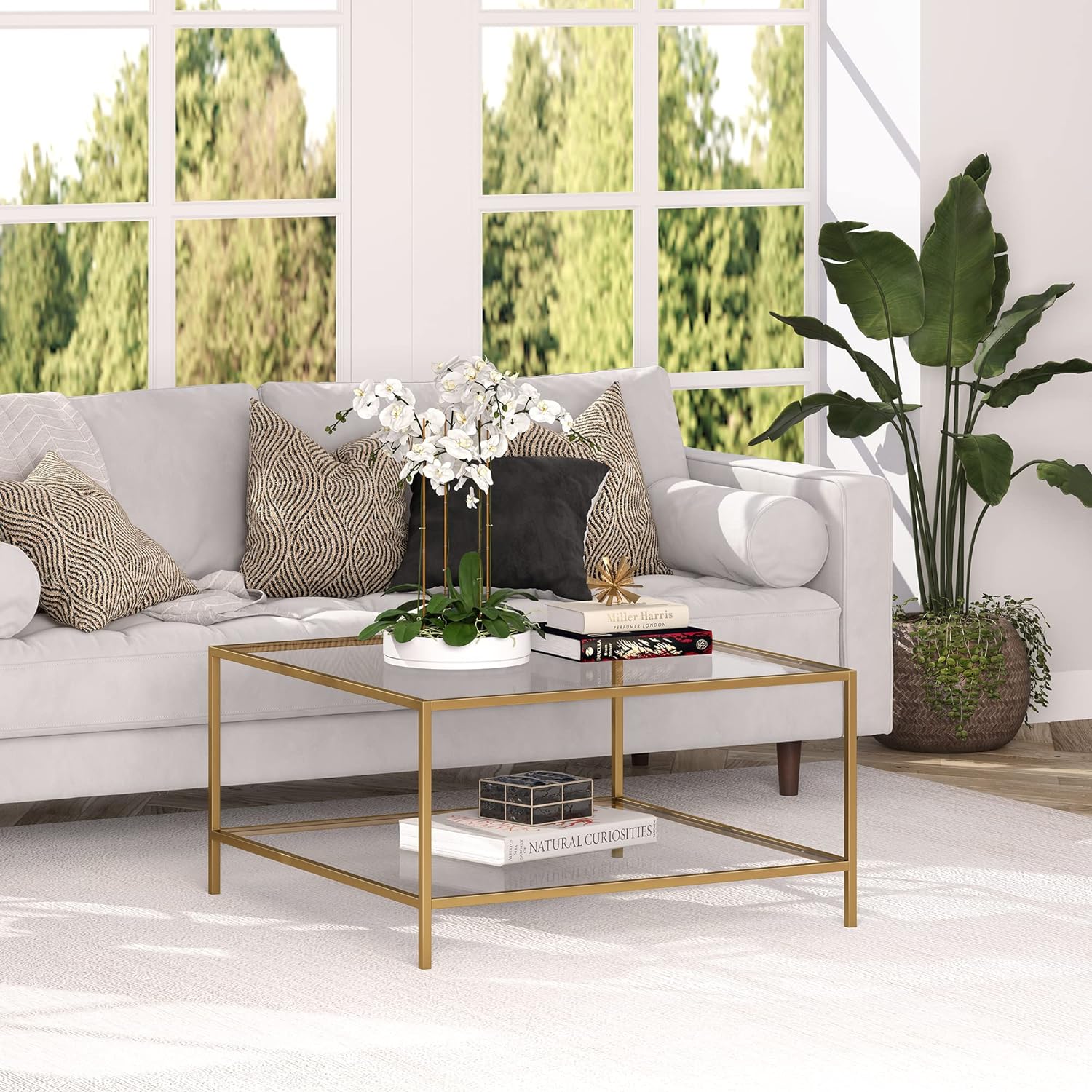 HennHart Square Wide Coffee Table in Brass Modern coffee tables for living room