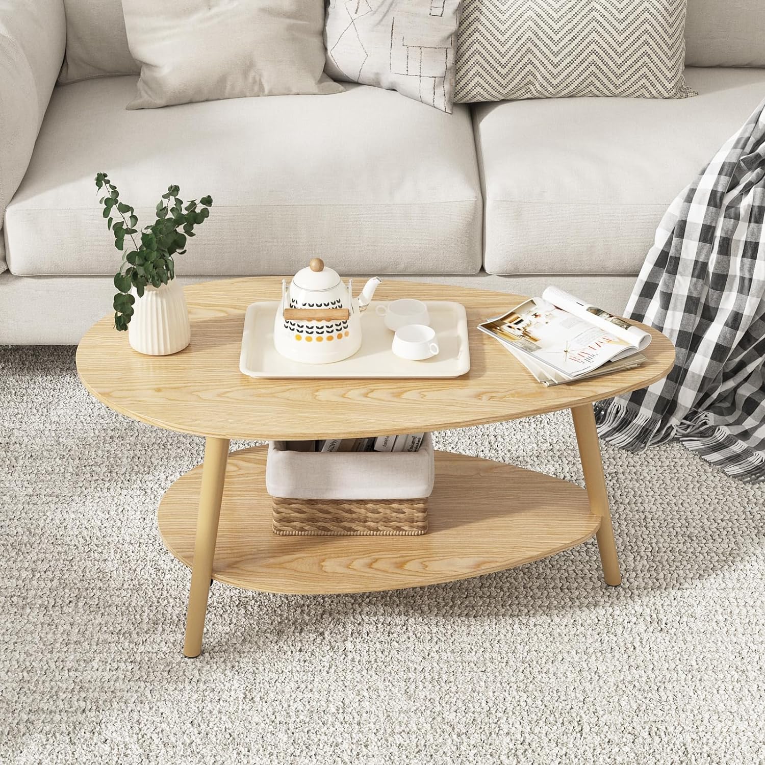 Maupvit Coffee Table Oval Wood Table