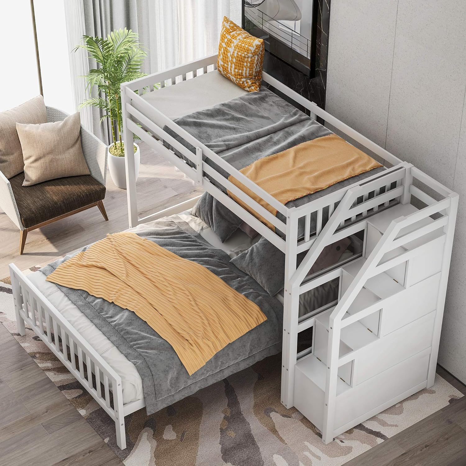 TARTOP Twin Over Full Loft Bed with Staircase