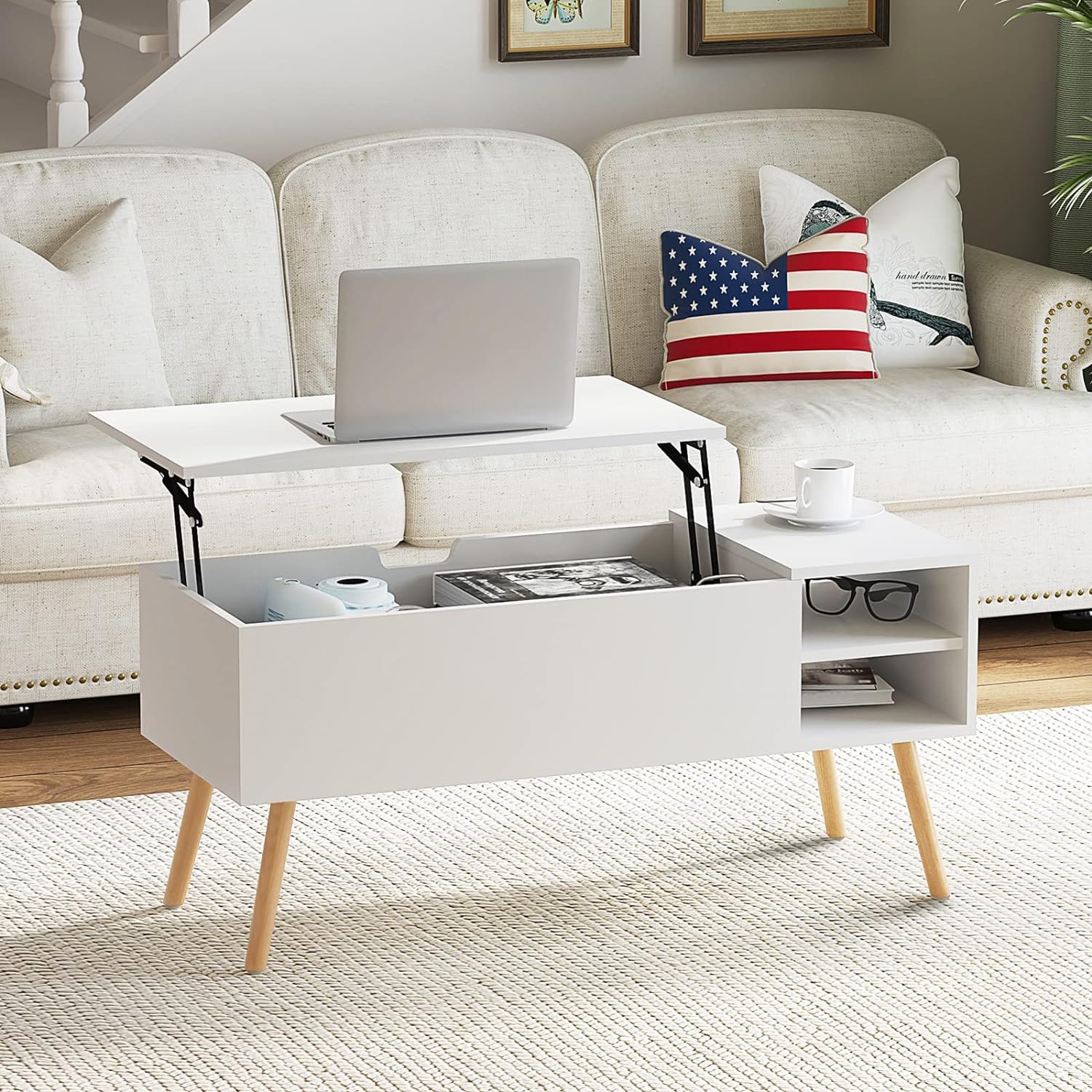 Tantmis Wood Lift Top Coffee Table with Storage