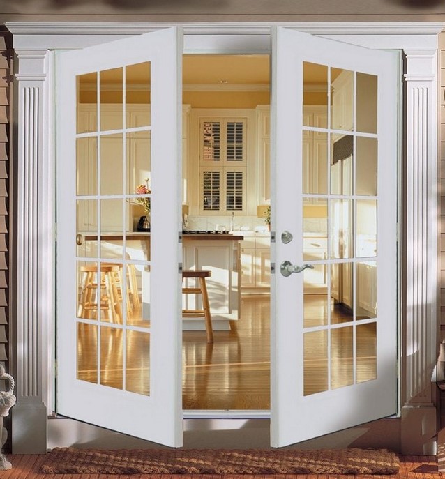 Traditional French doors swing