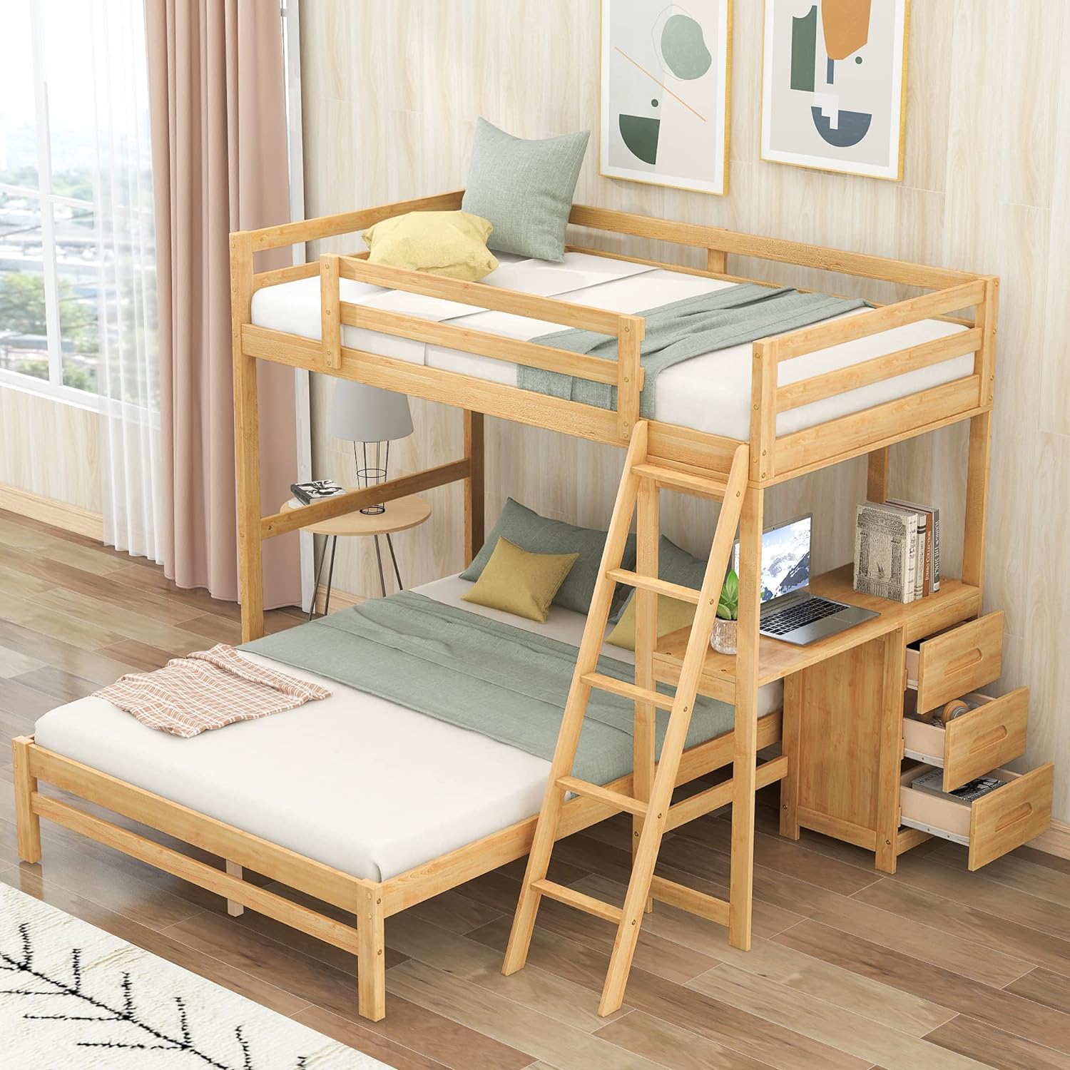 YuiHome Bunk Bed with Built