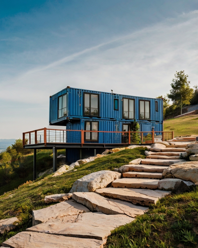 Default container house with steps on hill 0