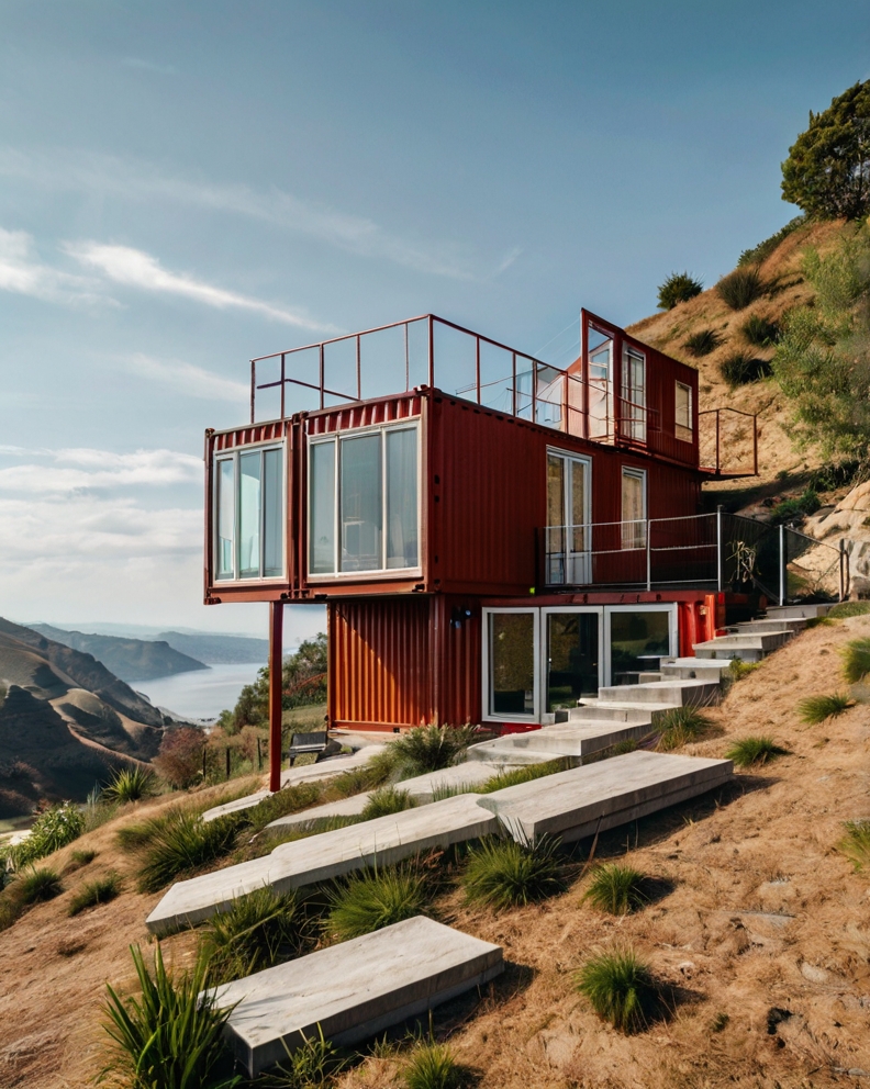 Default container house with steps on hill 1