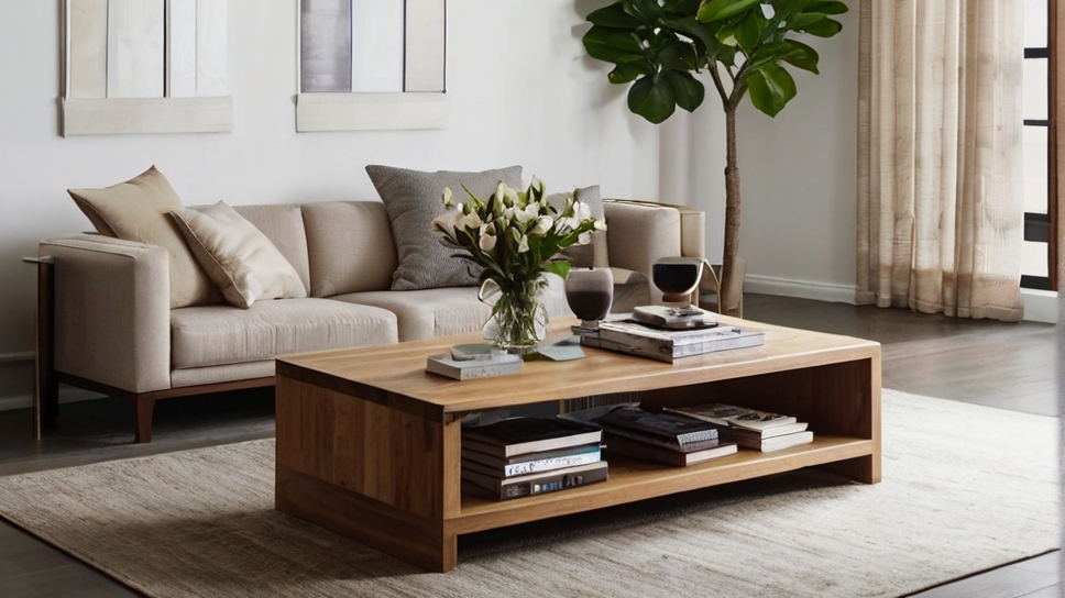 Default large minimalist living room with Solid Wood Coffee Ta 0