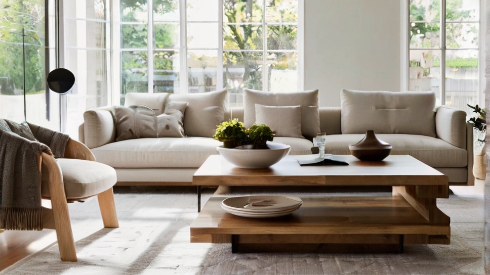 Default large minimalist living room with Solid Wood Coffee Ta 1 1 1