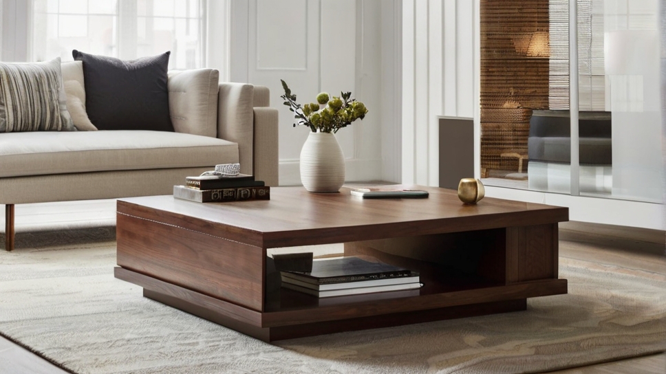 Default large minimalist living room with Solid Wood Coffee Ta 2 1