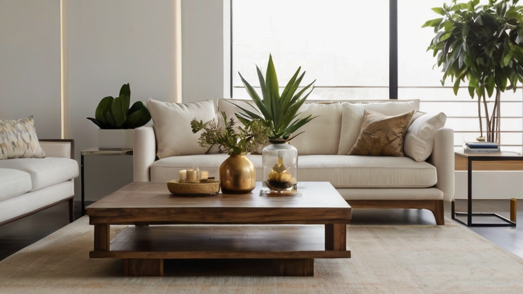 Default large minimalist living room with Solid Wood Coffee Ta 3 4