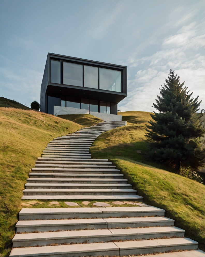 Default minimalist house with steps on hill 0