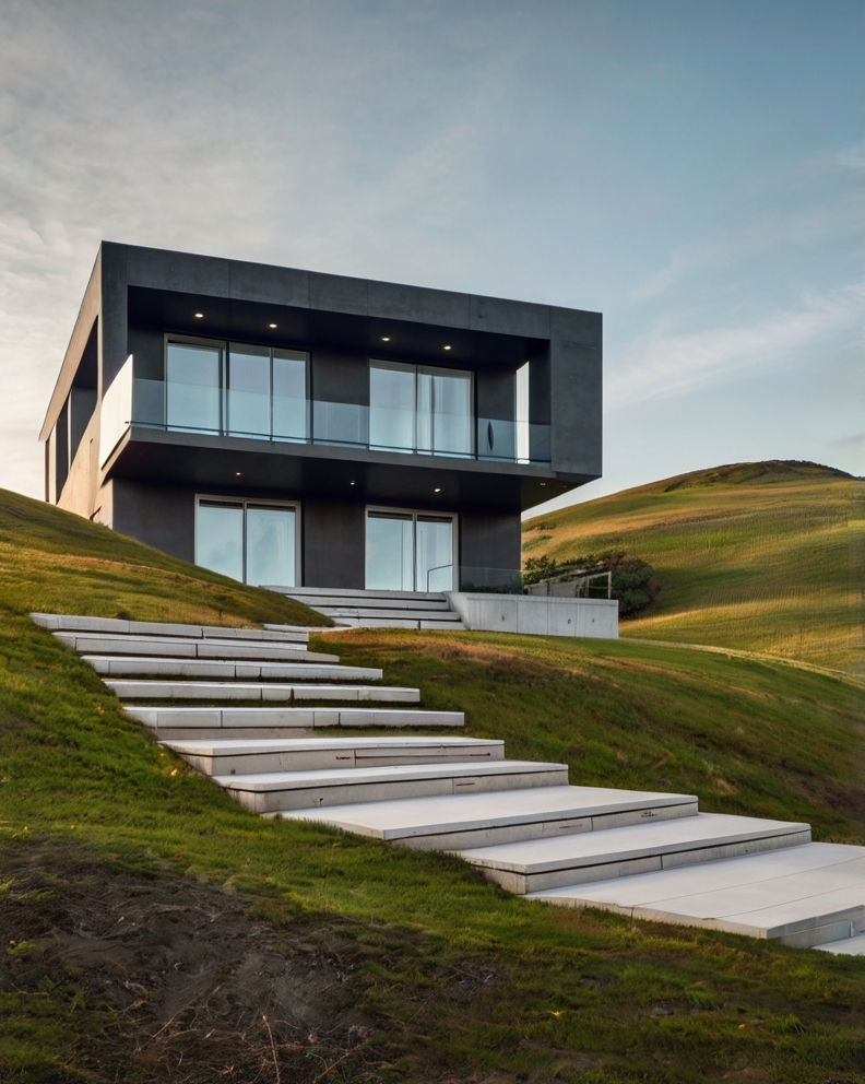 Default minimalist house with steps on hill 2