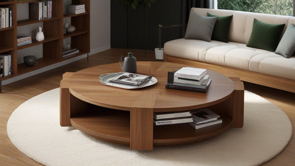Default minimalist living room wide angle Round Wood Coffee Ta 0 1