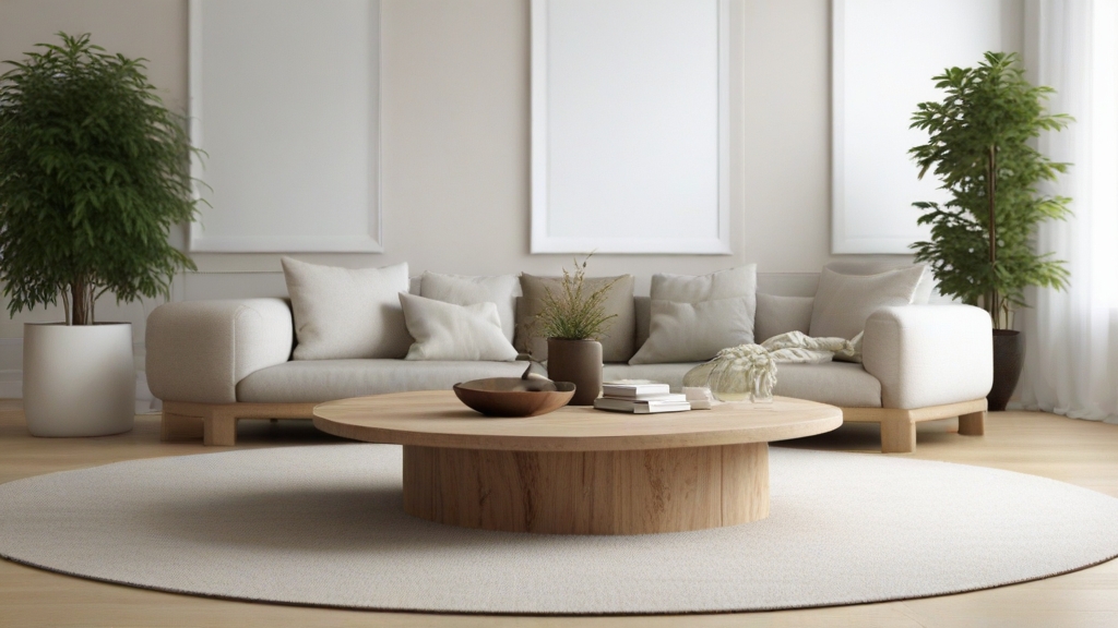 Default minimalist living room wide angle Round Wood Coffee Ta 0 10