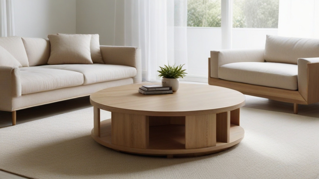 Default minimalist living room wide angle Round Wood Coffee Ta 0 2