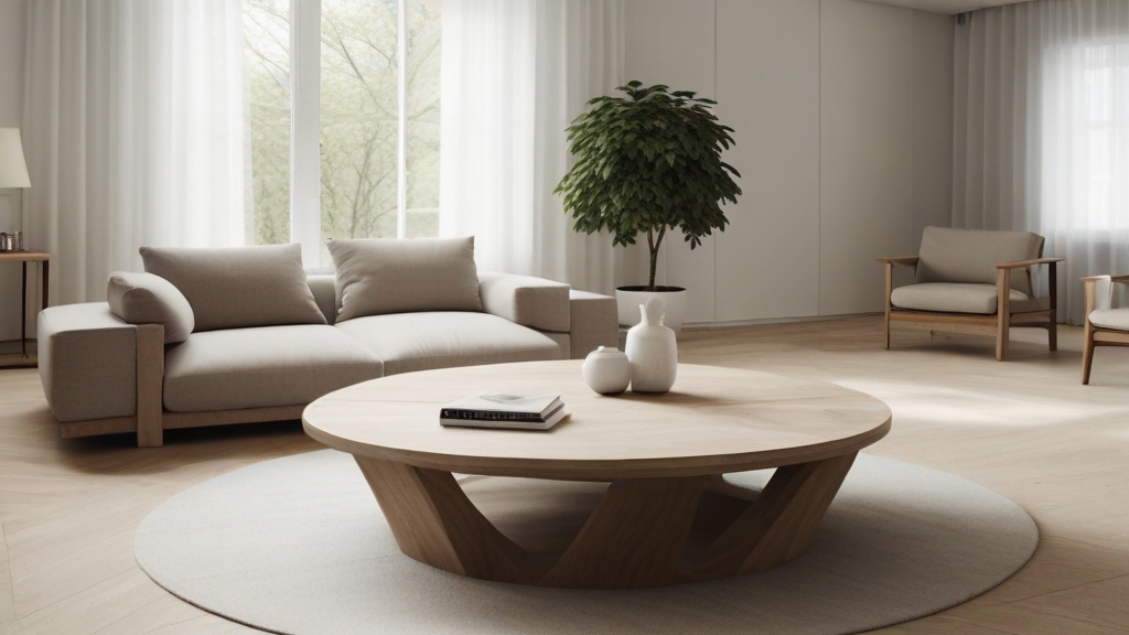 Default minimalist living room wide angle Round Wood Coffee Ta 0 3