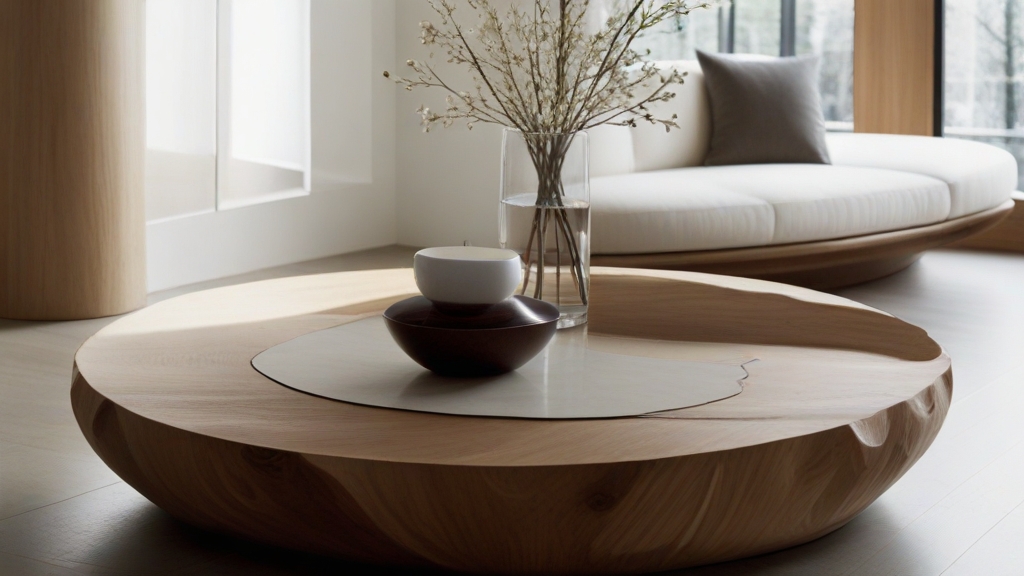 Default minimalist living room wide angle Round Wood Coffee Ta 0 4