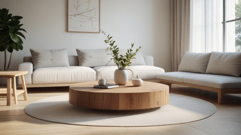 Default minimalist living room wide angle Round Wood Coffee Ta 0 9