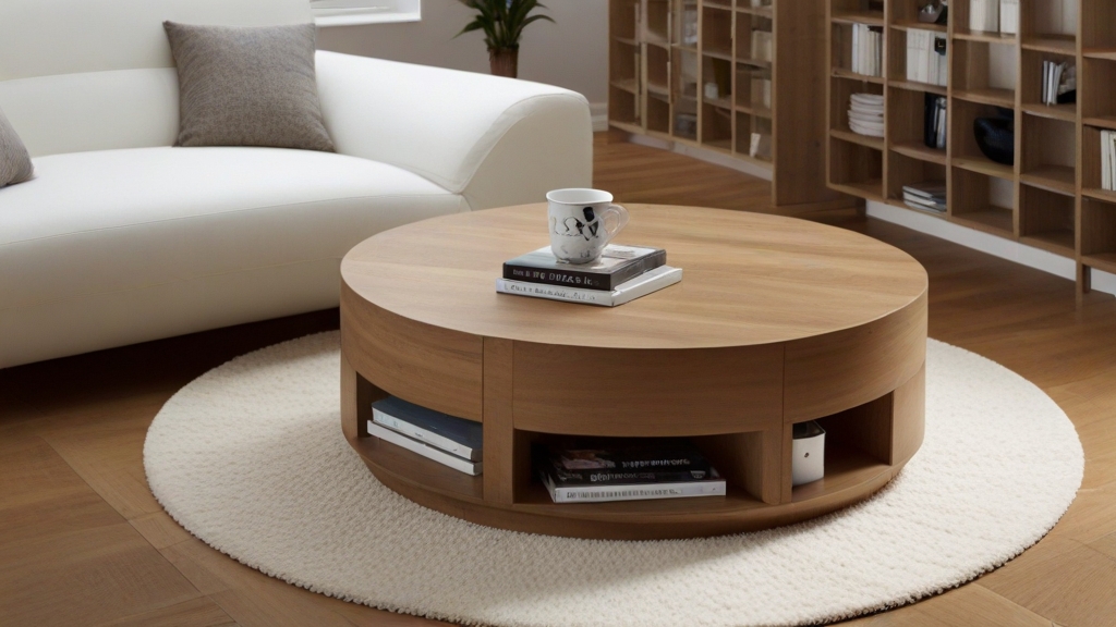 Default minimalist living room wide angle Round Wood Coffee Ta 1 1