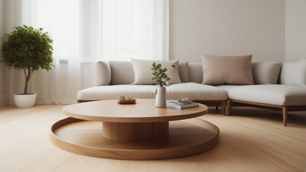 Default minimalist living room wide angle Round Wood Coffee Ta 1 10