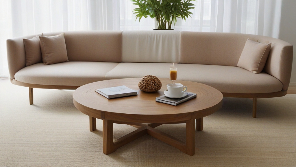 Default minimalist living room wide angle Round Wood Coffee Ta 1 2