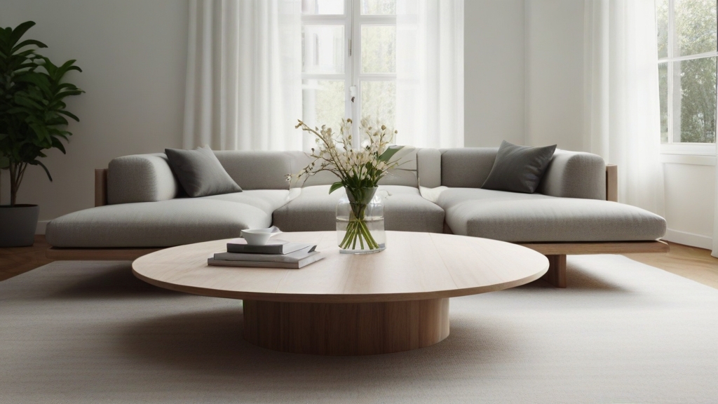 Default minimalist living room wide angle Round Wood Coffee Ta 1 3