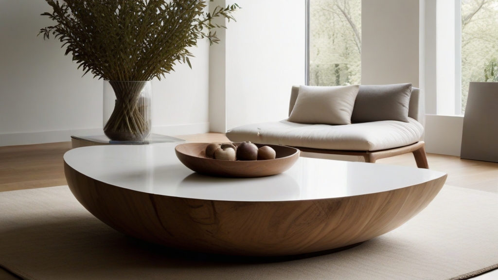 Default minimalist living room wide angle Round Wood Coffee Ta 1 4
