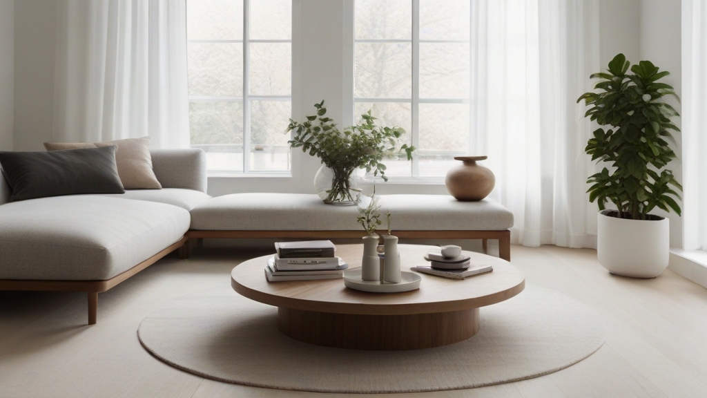 Default minimalist living room wide angle Round Wood Coffee Ta 1 6