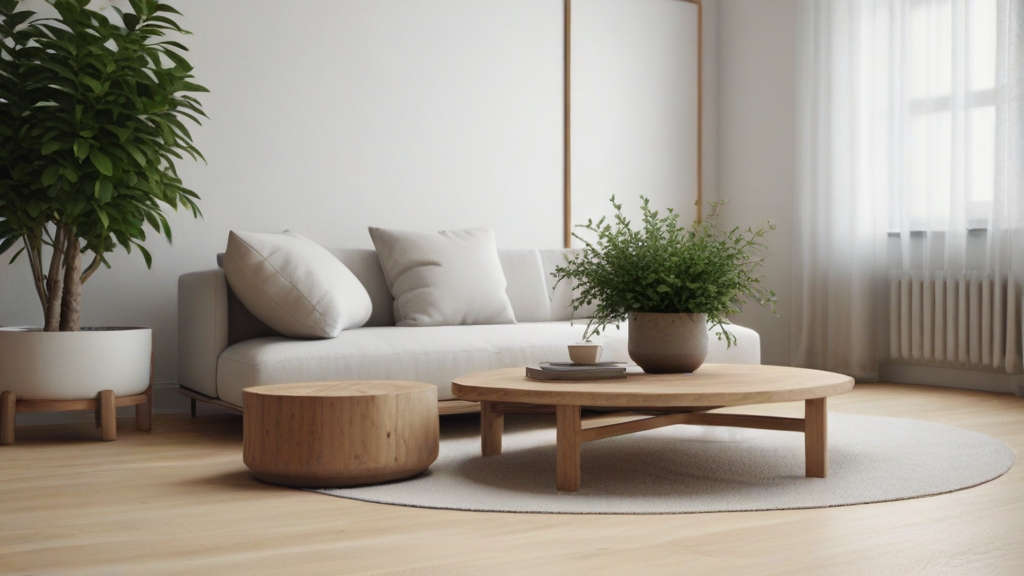 Default minimalist living room wide angle Round Wood Coffee Ta 1 7