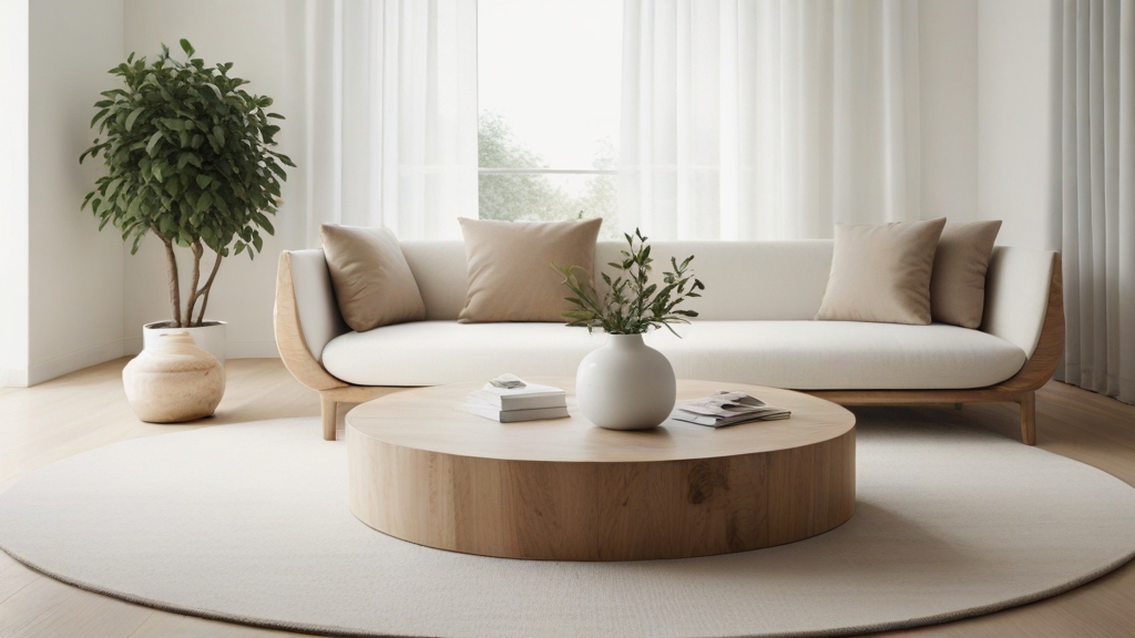 Default minimalist living room wide angle Round Wood Coffee Ta 1 8