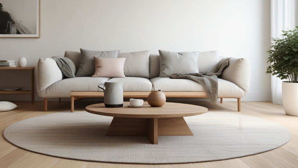 Default minimalist living room wide angle Round Wood Coffee Ta 1 9