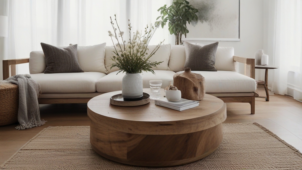 Default minimalist living room wide angle Round Wood Coffee Ta 1