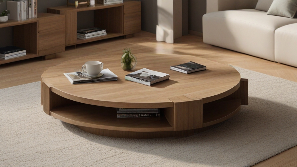 Default minimalist living room wide angle Round Wood Coffee Ta 2 1