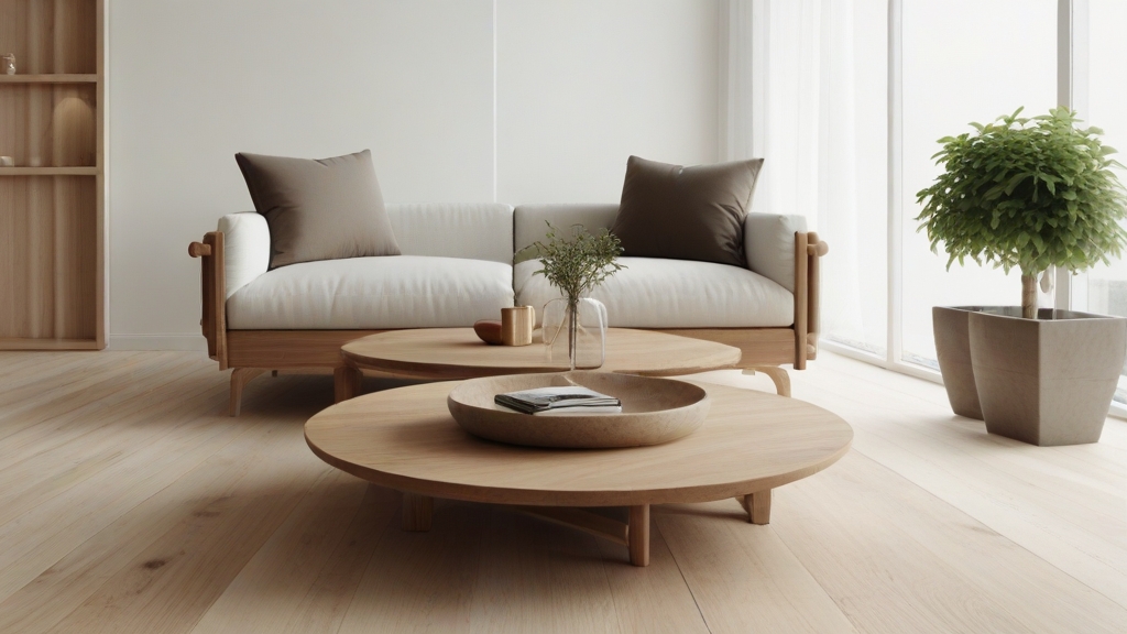 Default minimalist living room wide angle Round Wood Coffee Ta 2 10