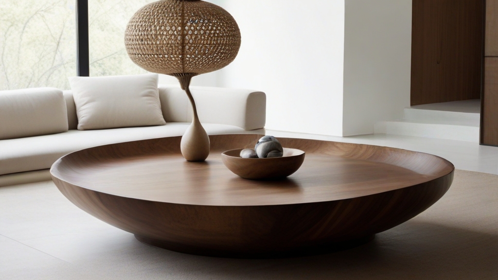 Default minimalist living room wide angle Round Wood Coffee Ta 2 4