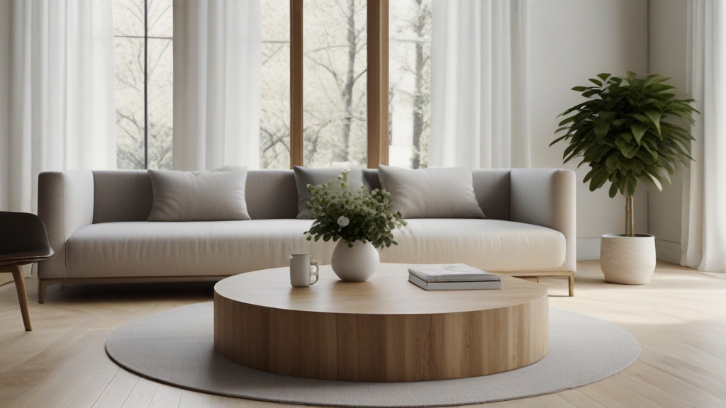 Default minimalist living room wide angle Round Wood Coffee Ta 2 6