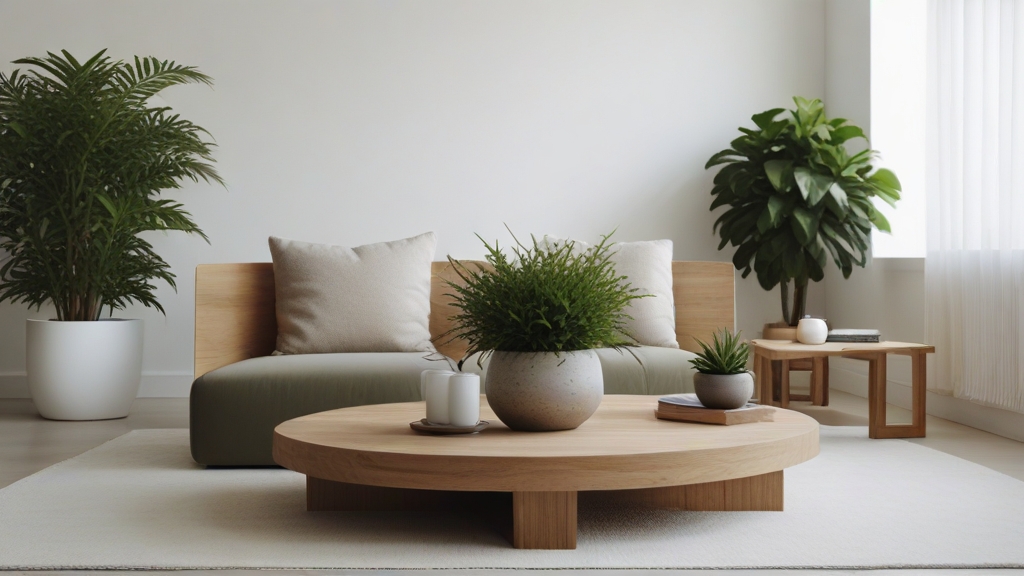Default minimalist living room wide angle Round Wood Coffee Ta 2 7