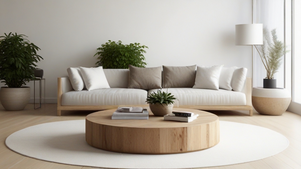 Default minimalist living room wide angle Round Wood Coffee Ta 2 8