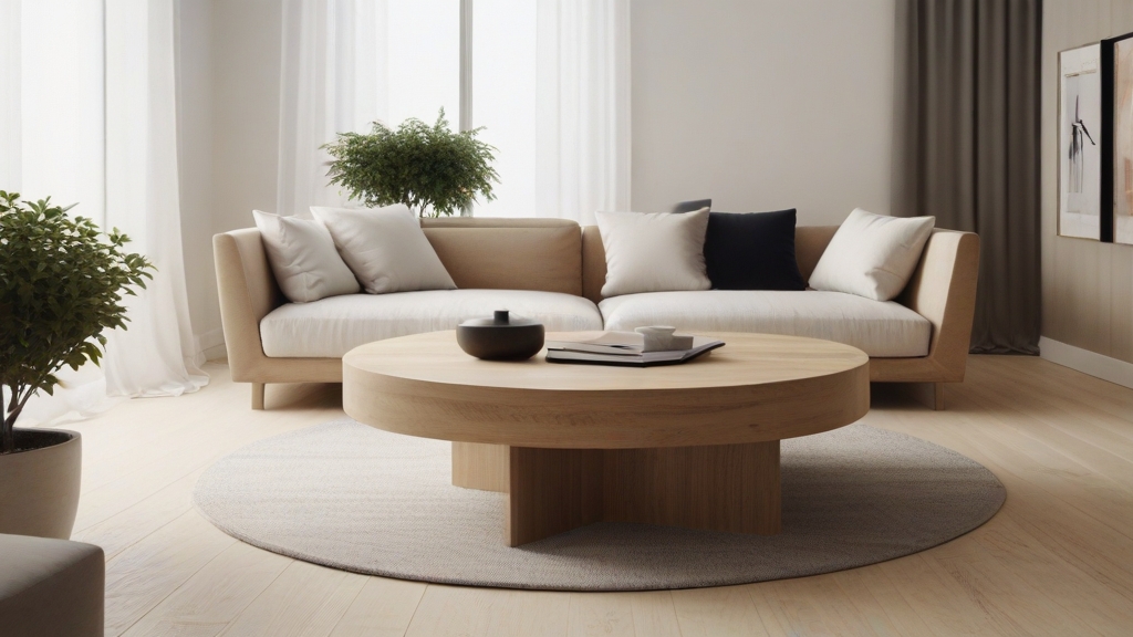 Default minimalist living room wide angle Round Wood Coffee Ta 2 9