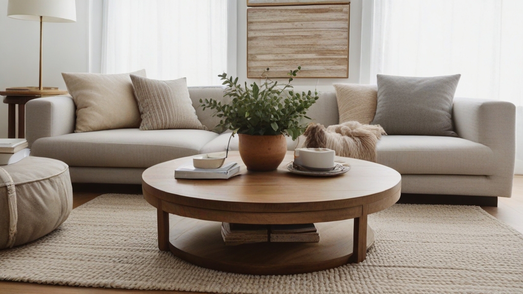 Default minimalist living room wide angle Round Wood Coffee Ta 2