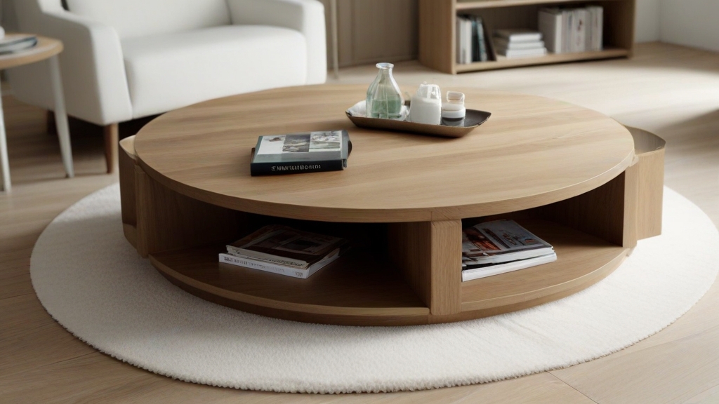 Default minimalist living room wide angle Round Wood Coffee Ta 3 1