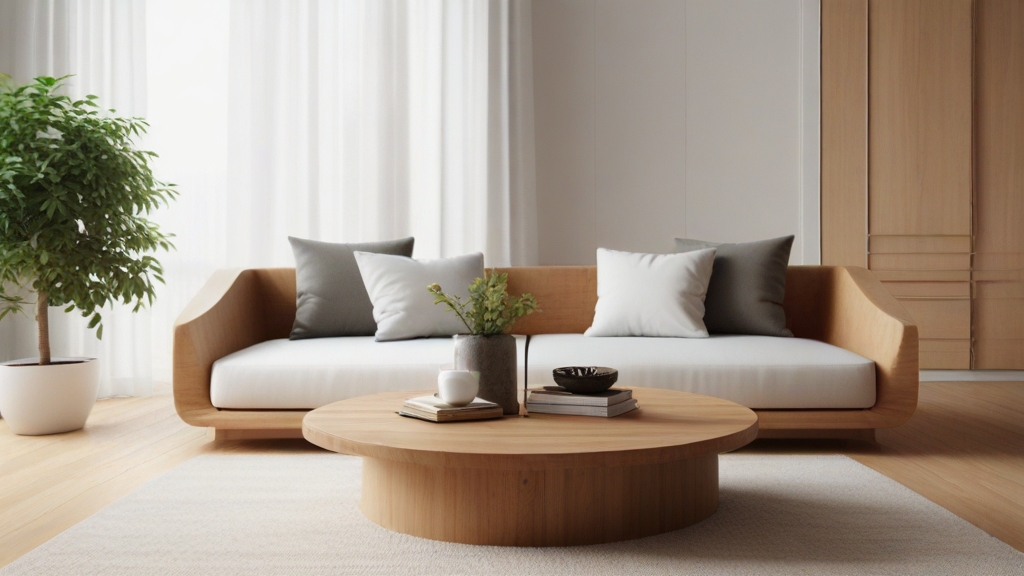 Default minimalist living room wide angle Round Wood Coffee Ta 3 10