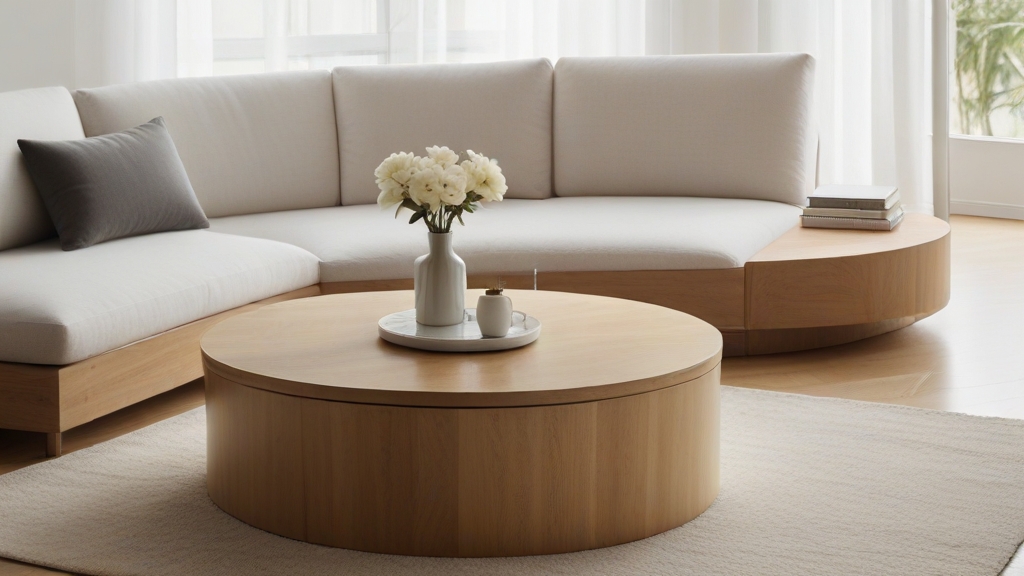 Default minimalist living room wide angle Round Wood Coffee Ta 3 2