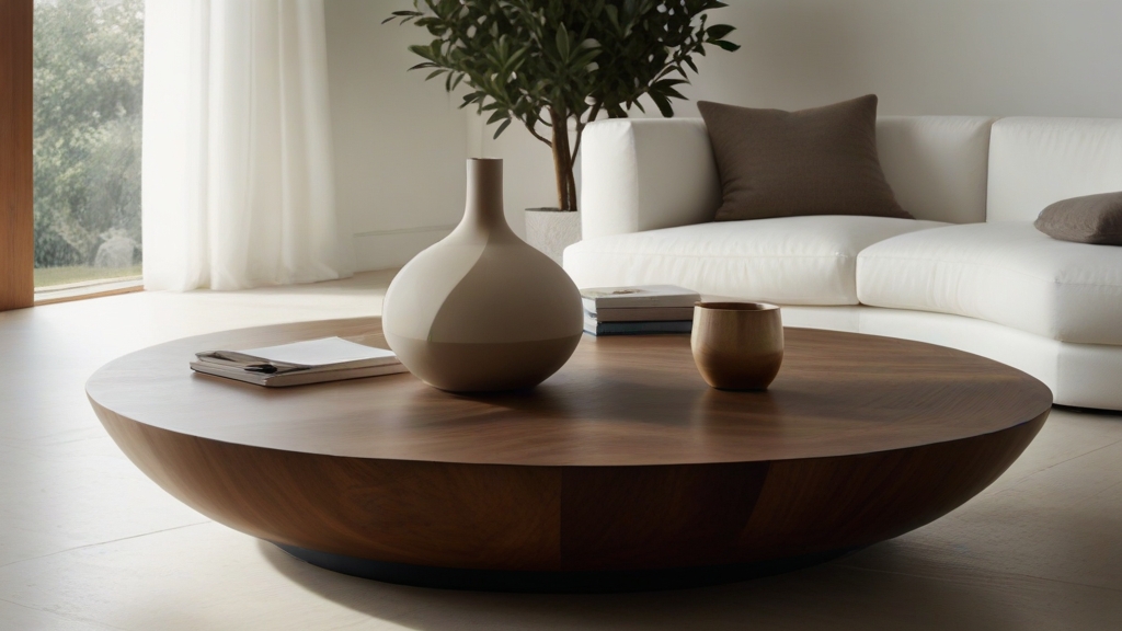 Default minimalist living room wide angle Round Wood Coffee Ta 3 4