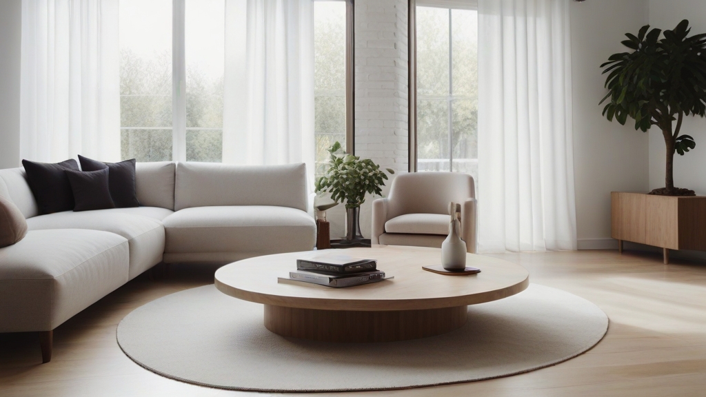 Default minimalist living room wide angle Round Wood Coffee Ta 3 6